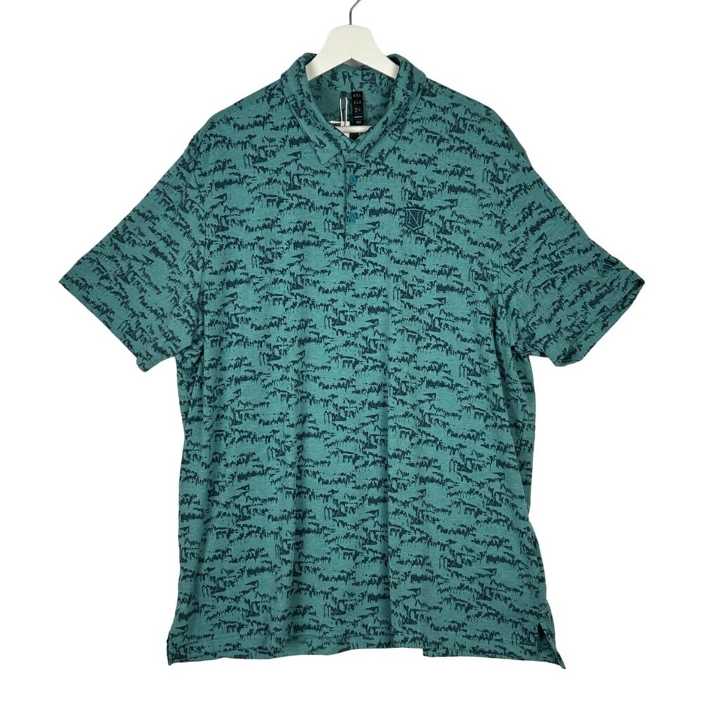 Adidas Polo Golf Shirt Mens 2XL‎ Go-To Printed Green Blue Shirt Preppy II7835